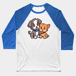 Cute cat and dog friendship Baseball T-Shirt